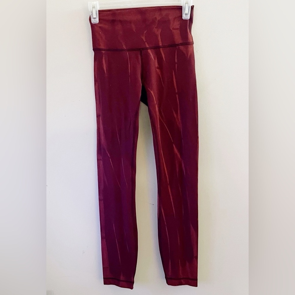 Lululemon Wunder Train Maroon Cropped Leggings Activewear Comfort Casual Pilates - Picture 4 of 8